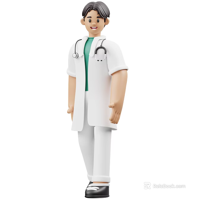 Cartoon Doctor Dressed In White Coat Green Inner Shirt White Pants With Stethoscope Around Neck 3d model 