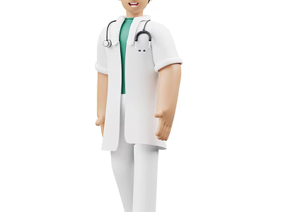 Cartoon Doctor Dressed In White Coat Green Inner Shirt White Pants With Stethoscope Around Neck 3d model