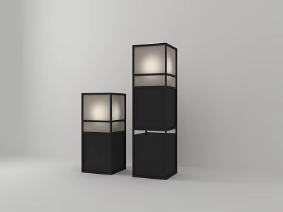 Two Black Square Outdoor Lights With Glass Panels For Garden Decor 3d model