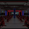 Indoor Spin Bike Fitness Studio With Large Screen Tutorial And Red Lighting 3d model