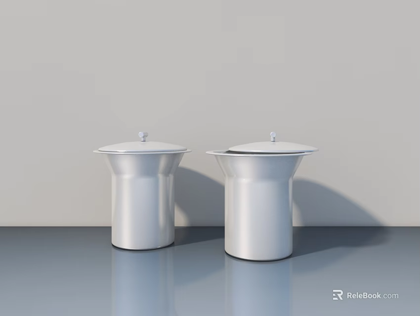 Two Modern White Ceramic Washbasins With Sleek Design On Grey Surface 3d model