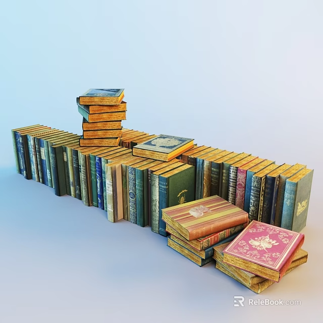 Books Collection With Colorful Covers Varied Sizes And Stacked Arrangement 3d model 