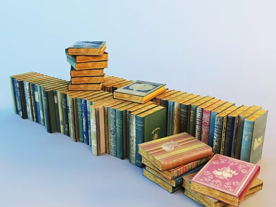 Books Collection With Colorful Covers Varied Sizes And Stacked Arrangement 3d model