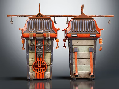 Traditional Chinese Lanterns Featuring Classic Roof Design Red Orange Accents And Decorative Tassels 3d model