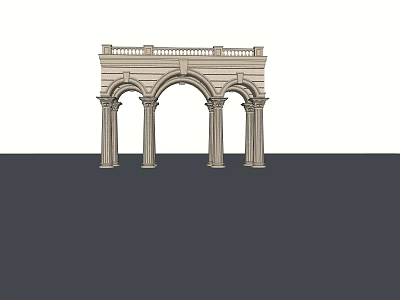 Elegant Classical Entrance Gate With Arched Doorways Stone Columns And Balustrade 3d model