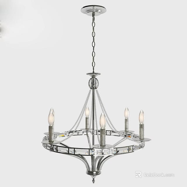 Modern Elegant Chandelier with Hanging Chain Metal Frame and Candle Style Lights 3d model 