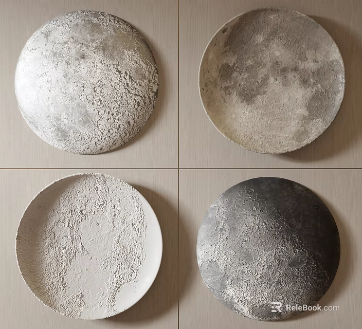 Circular Wall Decor With Moon Surface Texture In Neutral Gray White Tones 3d model 