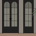 Black Casement Doors With Grid Glass Panels In White Wall Decorative Interior And Wooden Floor