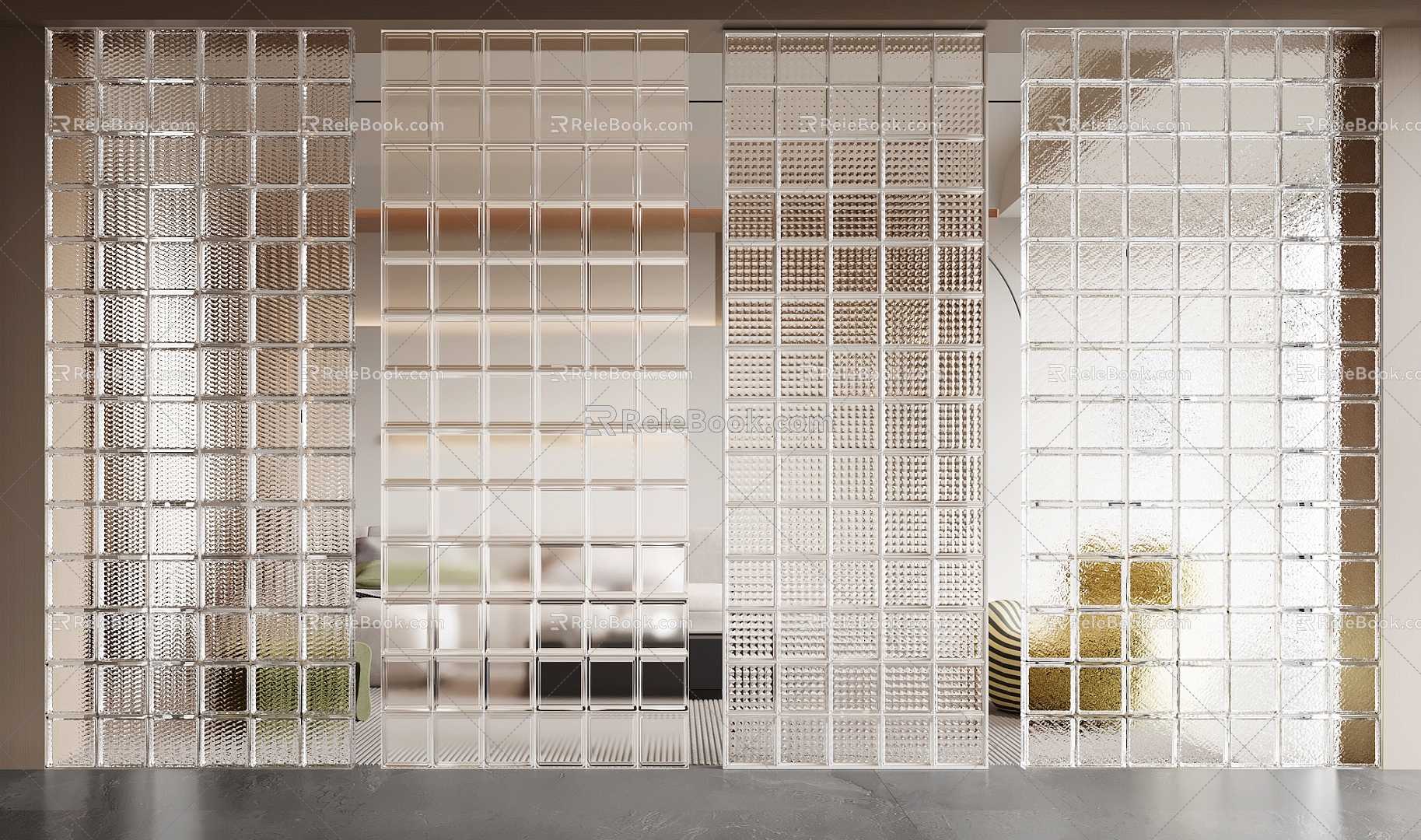 Modern glass brick partition 3d model