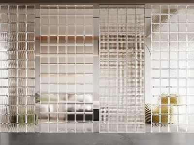 Modern Room Divider With Transparent Grid Glass Blocks For Interior Space 3d model