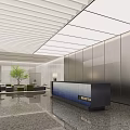 Modern Front Desk Reception Lobby Interior Design With Lighting And Decorative Plants
