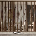 Wooden Branch Design Room Divider With Vertical Slats For Modern Dining Interior