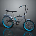 Vintage Silver Bicycle With Blue Wheels Black Seat And Front Basket