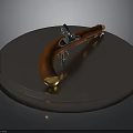 Detailed Handgun Carving With Wooden Handle And Metal Components On Metal Plate