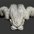 3D Render Of Muscular White Furry Creature With Thick Beard And Angry Look
