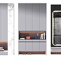 Modern Gray Shoe Cabinet With Open Shelf Storage And Decorative Items