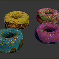 Vibrant Colorful Donuts With Dripping Frosting And Sprinkles On Black Surface