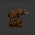Geometric Design Rhinoceros Sculpture With Rock Base And Textured Surface