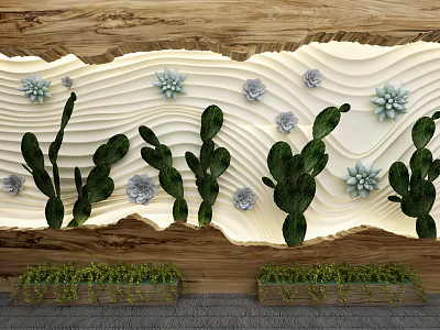 Modern cactus plant wall dry scene sketch cactus accessories 3d model