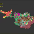 Pixel Art Island Landscape Featuring Green Land Blue Water And Buildings