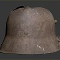 Rusty Old Damaged Military Helmet With Metal Surface And Historical War Relic