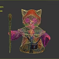 Wizard Cat With Red Hat Green Eyes Blue Red Cloak Green Gemstone And Red Staff