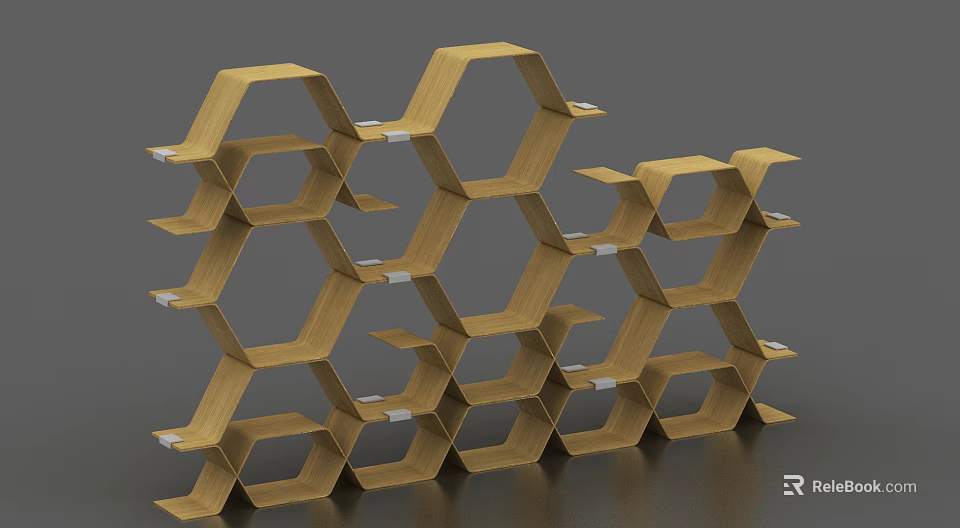 Geometric Wooden Hexagonal Modular Shelves Structure With Interconnected Design 3d model