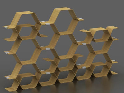 Geometric Wooden Hexagonal Modular Shelves Structure With Interconnected Design 3d model
