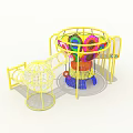 Colorful Playground Equipment With Yellow Frame Spherical Structure Slide And Climbing Net 3d model