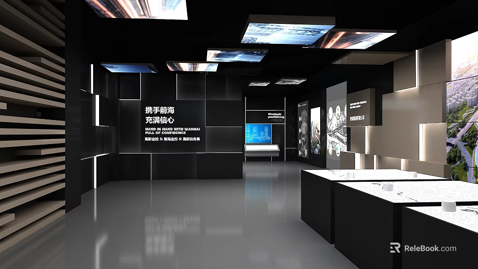 Modern Exhibition Hall With South China Sea Cooperation Theme Display And Digital Screens 3d model 