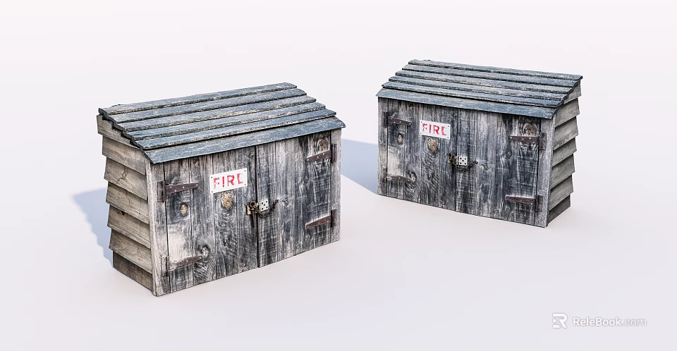 Rustic Wooden Small Hut Structures Featuring FIRK Sign Roof And Doors 3d model 