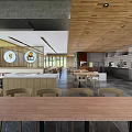 Modern Restaurant Interior With Wooden Ceiling Open Space Dining Tables And Natural Light 3d model