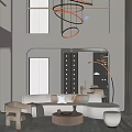 Elegant Duplex Living Room Interior With High Ceiling Circular Chandelier Sofa And Decorative Partition