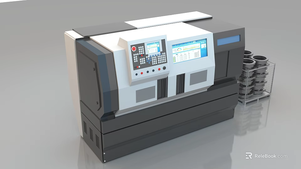 CNC Lathe Industrial Machine with Digital Control Panel and Display for Precision Metalworking 3d model 