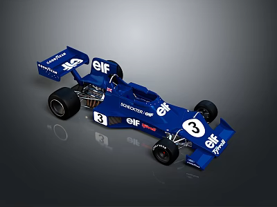 Blue Gordon Murray Racing Car with ELF Logo Number 3 and Streamlined Body Design 3d model