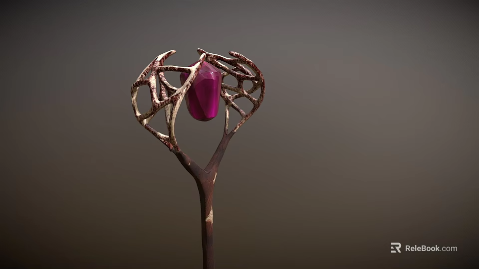 Wizard Magical Staff With Pink Gem And Golden Branch Creature Design 3d model 