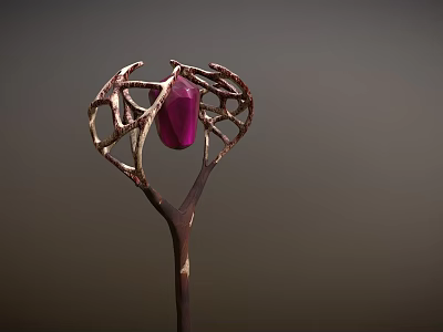 Wizard Magical Staff With Pink Gem And Golden Branch Creature Design 3d model