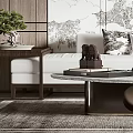 New Chinese Style Sofa Coffee Table Combination Sofa Coffee Table 3d model