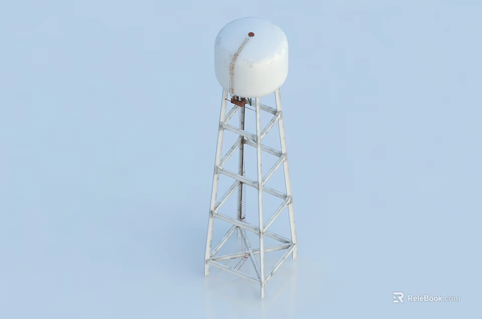 Industrial Equipment Featuring White Water Tower And Tall Metal Frame Structure 3d model 