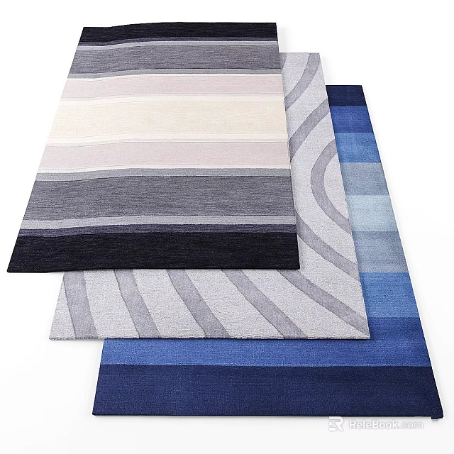 Modern Square Rugs Featuring Striped And Wavy Patterns In Gray Blue White Tones 3d model
