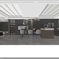 Modern Minimalist Open Dining And Living Room With Custom Dark Cabinetry And Elegant Linear Lighting