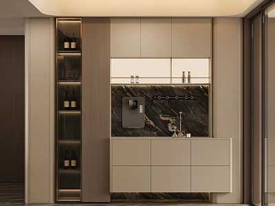 Elegant Modern Sideboard With Marble Top Glass Display Cabinets And LED Lighting 3d model
