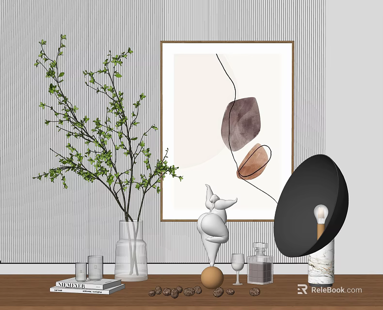 Modern Tabletop Decorative Ornament Set With Branch Foliage Vase Sculpture And Artwork 3d model 