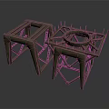 Industrial Metal Frame Equipment with Crossed Bars Circular Components and Spikes