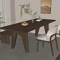 Modern Wooden Dining Table Set with Chairs Bench Fruit Bowl Vase and Books