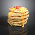Tasty Stacked Pancakes Topped with Drizzling Syrup and Fresh Red Berries