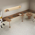 Modern Public Seating With Wooden Benches Soft Cushions And Side Tables In Lounge Area