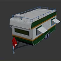 Vintage White Green Orange Striped Food Truck With Roof Rack Awning Windows And Red Wheels
