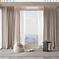 Light Beige Curtain In Modern Living Room With Floor To Ceiling Window And City View