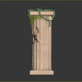 Light Colored Carved Column With Square Base And Top Green Vines Leaves